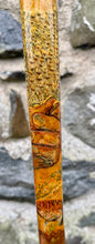 Load image into Gallery viewer, Falcon on Glove Desert Scene - Antler handled Hazel Country Thumbstick/hiking/walking stick by Helen Elizabeth
