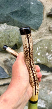Load image into Gallery viewer, Camels in desert antler handled hazel country thumbstick by Helen Elizabeth

