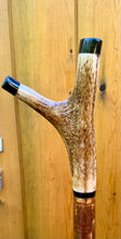 Load image into Gallery viewer, Antler Handled Hazel Wood Country Thumbstick Walking Stick by Helen Elizabeth
