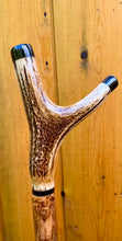 Load image into Gallery viewer, Antler Handled Hazel Wood Country Thumbstick Walking Stick by Helen Elizabeth
