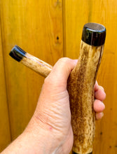 Load image into Gallery viewer, Antler Handled Hazel Wood Country Thumbstick Walking Stick by Helen Elizabeth
