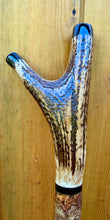 Load image into Gallery viewer, Antler Handled Hazel Wood Country Thumbstick Walking Stick by Helen Elizabeth
