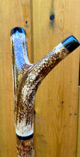 Load image into Gallery viewer, Antler Handled Hazel Wood Country Thumbstick Walking Stick by Helen Elizabeth
