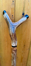 Load image into Gallery viewer, Antler Handled Hazel Wood Country Thumbstick Walking Stick by Helen Elizabeth

