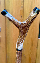 Load image into Gallery viewer, Antler Handled Hazel Wood Country Thumbstick Walking Stick by Helen Elizabeth
