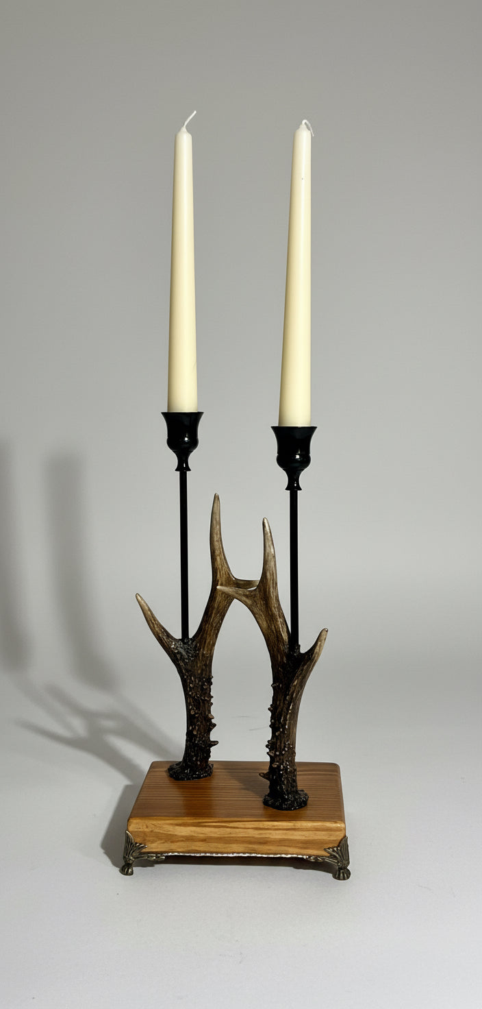 Roe Deer Stag Antler Candlestick Holder Double by Helen Elizabeth Studios