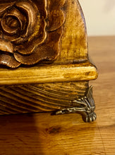 Load image into Gallery viewer, Rustic Book Shelf Holder Case with Rose Design Small Ideal for paper backs by Helen Elizabeth SIDE ROSE

