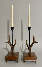 Load image into Gallery viewer, Rustic Roe Deer Stag Horn Antler Pair Candle Stick Holders by Helen Elizabeth Studios

