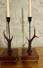 Load image into Gallery viewer, Rustic Roe Deer Stag Horn Antler Pair Candle Stick Holders by Helen Elizabeth Studios
