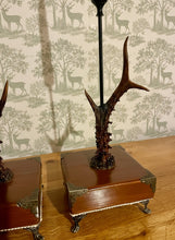 Load image into Gallery viewer, Rustic Roe Deer Stag Horn Antler Pair Candle Stick Holders by Helen Elizabeth Studios
