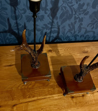 Load image into Gallery viewer, Rustic Roe Deer Stag Horn Antler Pair Candle Stick Holders by Helen Elizabeth Studios
