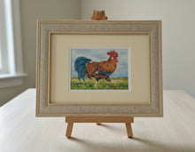 Load image into Gallery viewer, Striding cockerel colouered pencil drawing by Helen Elizabeth Studios
