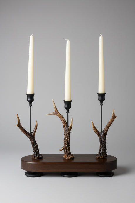 Rustic Roe Deer Stag Antler Candle Stick Holder - Treble  by Helen Elizaberth Studios