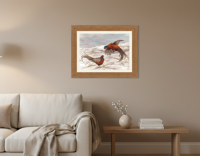 Winter Fighting Pheasant Signed limited Giclee print by Helen Elizabeth Studios