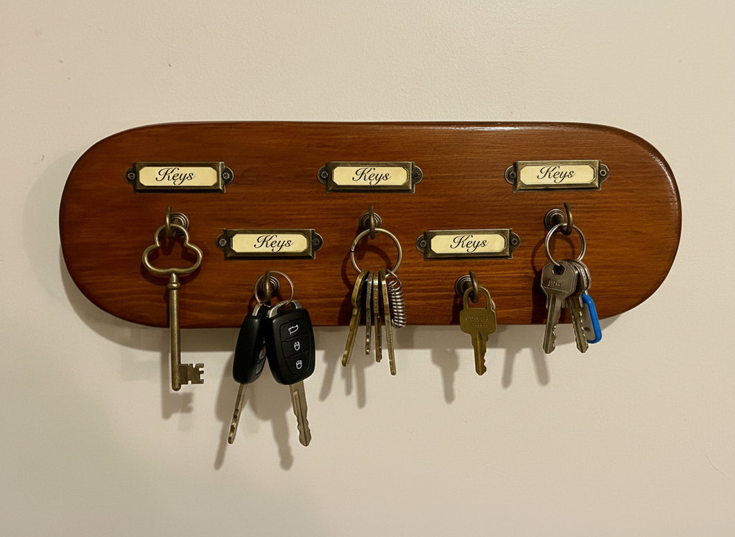 Wooden Key Holder with Brass Stle Fittings by Helen Elizabeth Studios