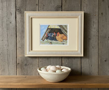 Load image into Gallery viewer, chicken coop colouered pencil drawing by Helen Elizabeth Studios
