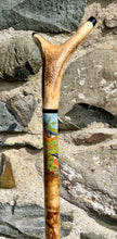 Load image into Gallery viewer, Nuthatch Painted on Antler Handle Hazel Thumbstick by Helen Elizabeth Studios
