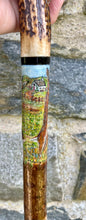 Load image into Gallery viewer, Pair Boxing Hares Hand Painted on Antler Handle Hazel Thumbstick by Helen Elizabeth Studios
