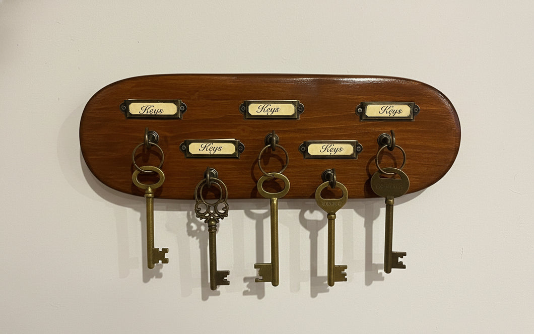 Wooden Key Holder with Brass Stle Fittings by Helen Elizabeth Studios