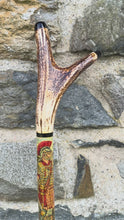 Load and play video in Gallery viewer, Roman Soldier and Lion - Hand Painted Hazel Thumbstick with Antler Handle
