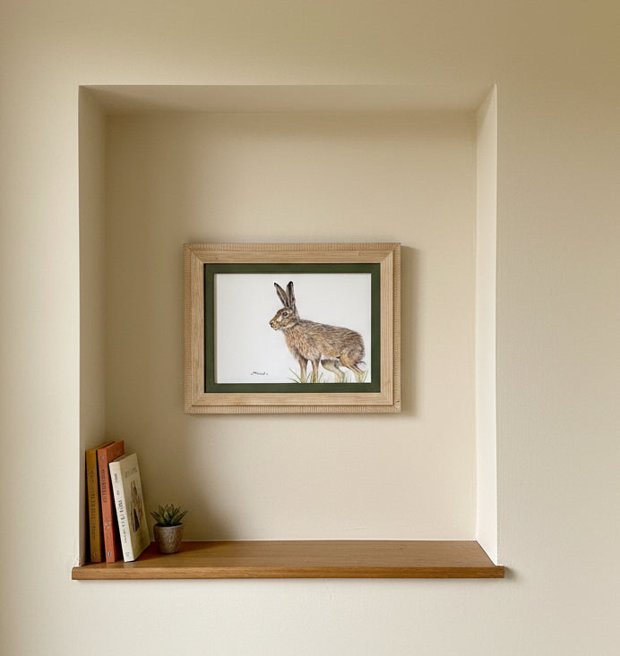 wild brown hare colouered pencil drawing by Helen Elizabeth Studios