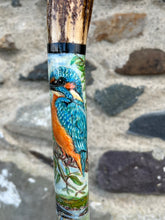 Load image into Gallery viewer, Kingfisher by river hand painted stag horn thumbstick by helen elizabeth
