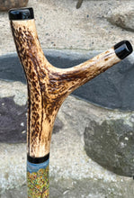 Load image into Gallery viewer, Barn Owl at Dusk hand painted stag horn thumbstick by Helen Elizabeth Studios
