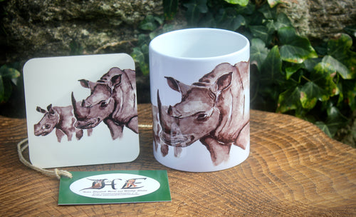 Rhino mug and coaster by Helen Elizabeth