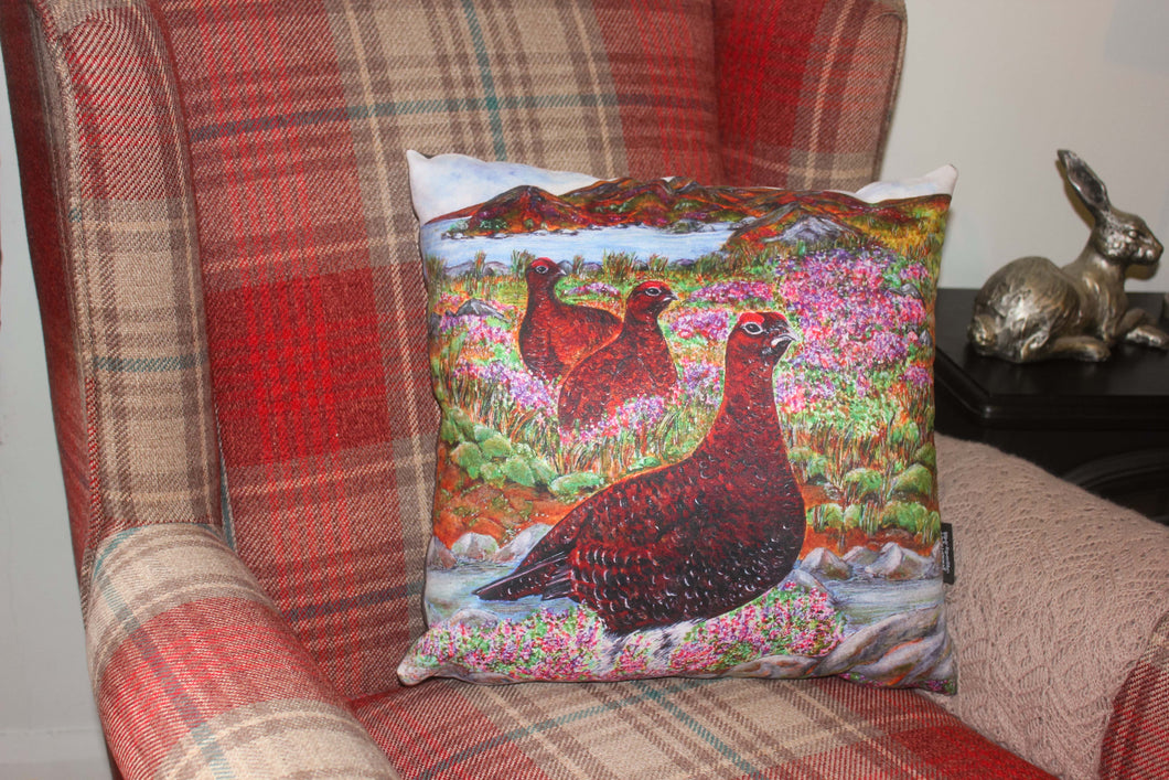 red grouse cushion by Helen Elizabeth