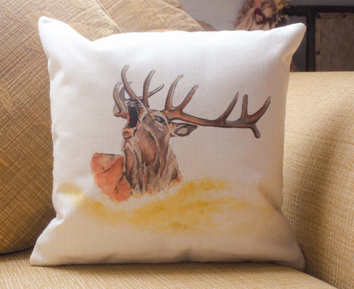 roaring stag cushion by Helen Elizabeth