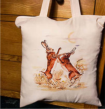 Load image into Gallery viewer, boxing hares tote bag by helen elizabeth roberts
