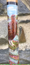 Load image into Gallery viewer, Red Grouse Hand Painted Hazel Thumbstick with Antler Handle by Helen Elizabeth
