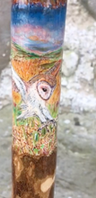 Load image into Gallery viewer, Barn Owl at Dusk  hand painted stag horn thumbstick by Helen Elizabeth Studios
