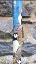 Load image into Gallery viewer, Puffins on rocks hand painted thumbstick by Helen Elizabeth
