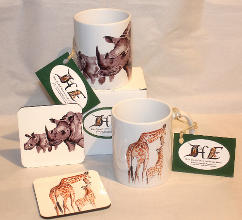 Safari Gift set mugs and coasters by Helen Elizabeth